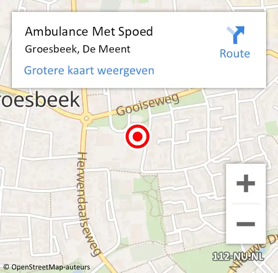 Locatie op kaart van de 112 melding: Ambulance Met Spoed Naar Groesbeek, De Meent op 16 augustus 2022 19:27