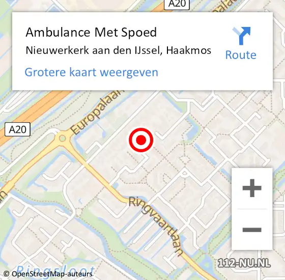 Locatie op kaart van de 112 melding: Ambulance Met Spoed Naar Nieuwerkerk aan den IJssel, Haakmos op 16 augustus 2022 19:28