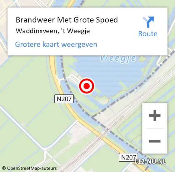 Locatie op kaart van de 112 melding: Brandweer Met Grote Spoed Naar Waddinxveen, 't Weegje op 16 augustus 2022 19:39