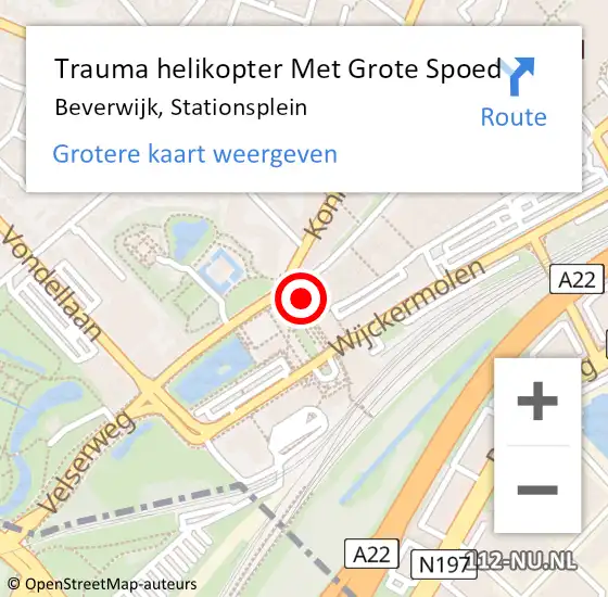 Locatie op kaart van de 112 melding: Trauma helikopter Met Grote Spoed Naar Beverwijk, Stationsplein op 16 augustus 2022 19:39