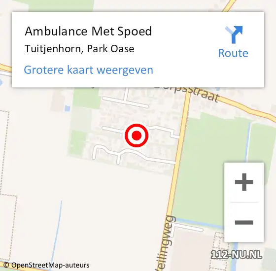 Locatie op kaart van de 112 melding: Ambulance Met Spoed Naar Tuitjenhorn, Park Oase op 16 augustus 2022 19:55