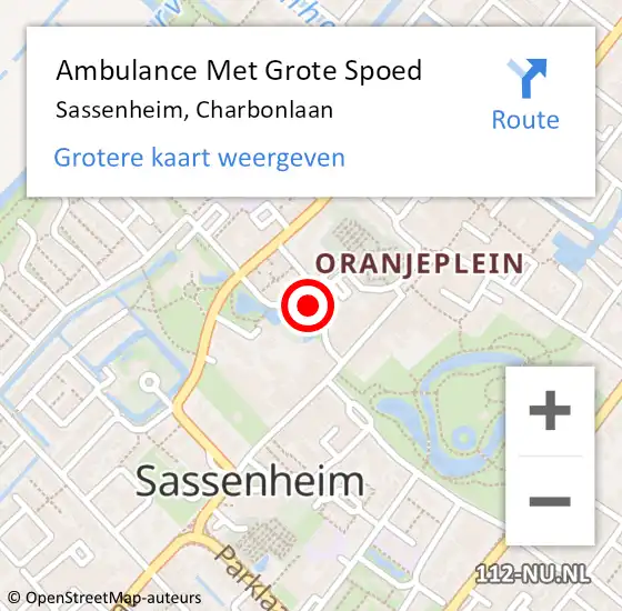 Locatie op kaart van de 112 melding: Ambulance Met Grote Spoed Naar Sassenheim, Charbonlaan op 16 augustus 2022 20:27