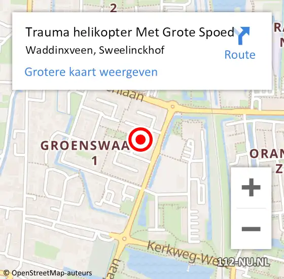 Locatie op kaart van de 112 melding: Trauma helikopter Met Grote Spoed Naar Waddinxveen, Sweelinckhof op 16 augustus 2022 20:29