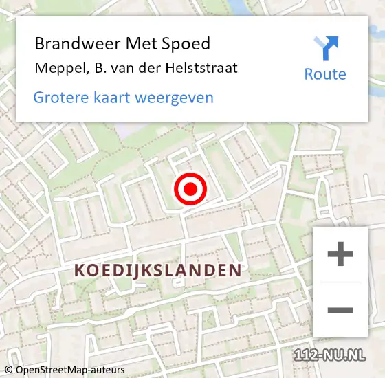 Locatie op kaart van de 112 melding: Brandweer Met Spoed Naar Meppel, B. van der Helststraat op 16 augustus 2022 20:29