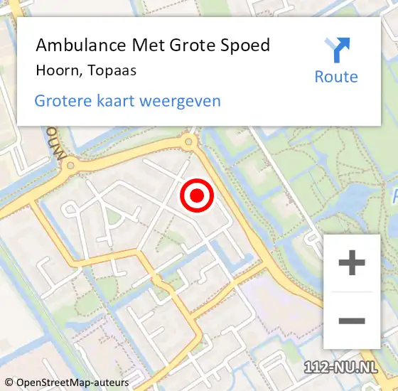 Locatie op kaart van de 112 melding: Ambulance Met Grote Spoed Naar Hoorn, Topaas op 16 augustus 2022 20:47