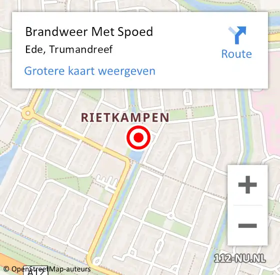 Locatie op kaart van de 112 melding: Brandweer Met Spoed Naar Ede, Trumandreef op 16 augustus 2022 21:03