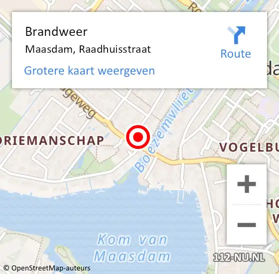 Locatie op kaart van de 112 melding: Brandweer Maasdam, Raadhuisstraat op 16 augustus 2022 21:11