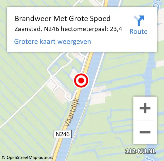 Locatie op kaart van de 112 melding: Brandweer Met Grote Spoed Naar Zaanstad, N246 hectometerpaal: 23,4 op 16 augustus 2022 21:13