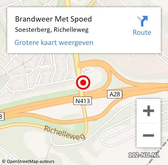 Locatie op kaart van de 112 melding: Brandweer Met Spoed Naar Soesterberg, Richelleweg op 16 augustus 2022 21:24