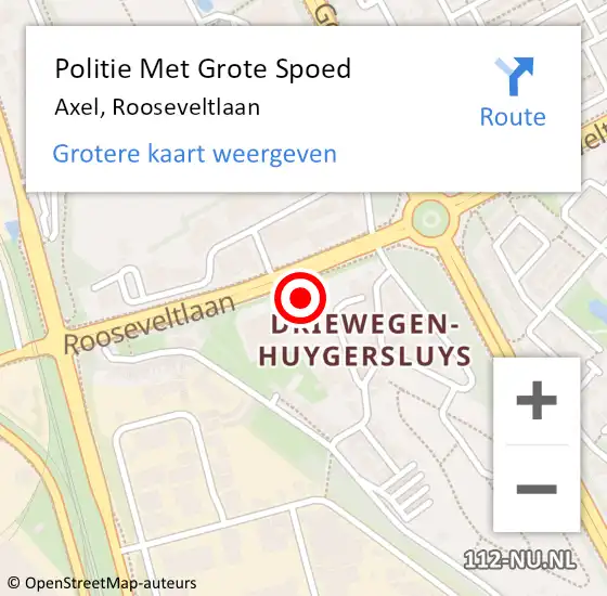 Locatie op kaart van de 112 melding: Politie Met Grote Spoed Naar Axel, Rooseveltlaan op 16 augustus 2022 21:26