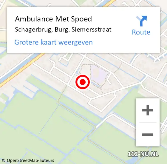 Locatie op kaart van de 112 melding: Ambulance Met Spoed Naar Schagerbrug, Burg. Siemersstraat op 16 augustus 2022 21:30