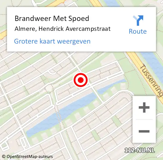 Locatie op kaart van de 112 melding: Brandweer Met Spoed Naar Almere, Hendrick Avercampstraat op 16 augustus 2022 21:33