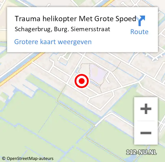 Locatie op kaart van de 112 melding: Trauma helikopter Met Grote Spoed Naar Schagerbrug, Burg. Siemersstraat op 16 augustus 2022 21:34