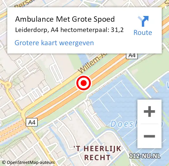 Locatie op kaart van de 112 melding: Ambulance Met Grote Spoed Naar Leiderdorp, A4 hectometerpaal: 31,2 op 16 augustus 2022 21:42