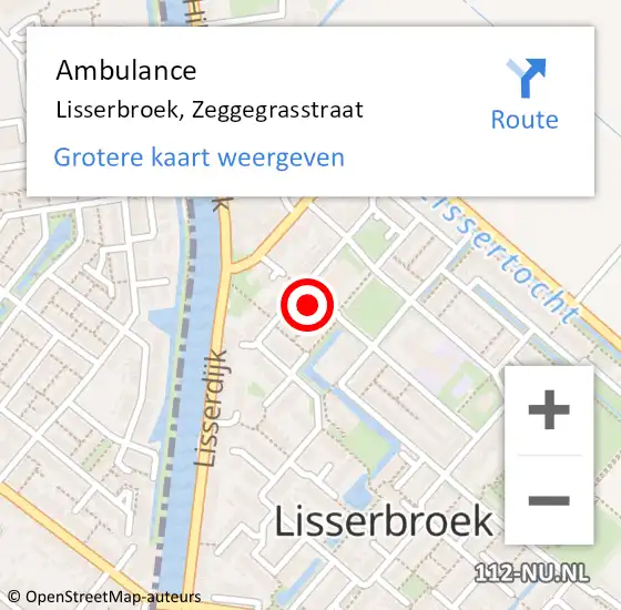 Locatie op kaart van de 112 melding: Ambulance Lisserbroek, Zeggegrasstraat op 16 augustus 2022 22:20