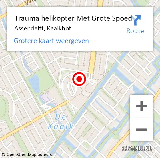Locatie op kaart van de 112 melding: Trauma helikopter Met Grote Spoed Naar Assendelft, Kaaikhof op 16 augustus 2022 22:23