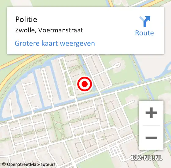 Locatie op kaart van de 112 melding: Politie Zwolle, Voermanstraat op 17 augustus 2022 00:14