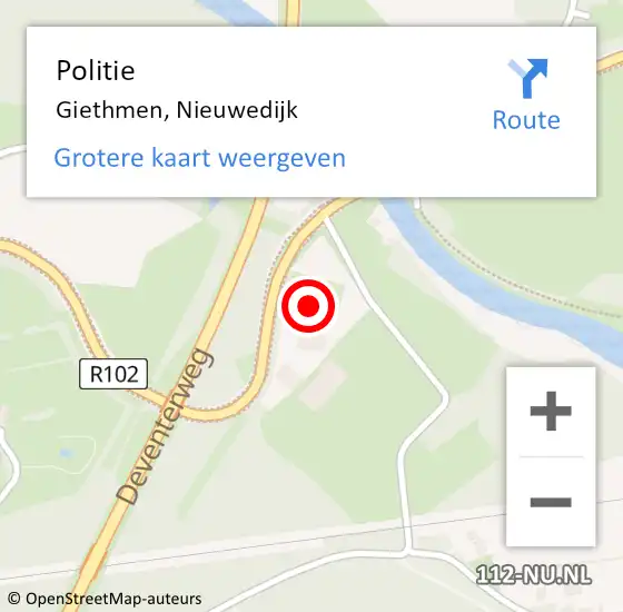 Locatie op kaart van de 112 melding: Politie Giethmen, Nieuwedijk op 17 augustus 2022 00:17