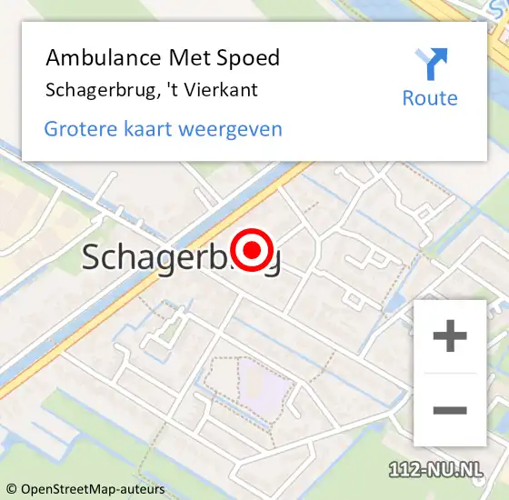 Locatie op kaart van de 112 melding: Ambulance Met Spoed Naar Schagerbrug, 't Vierkant op 17 augustus 2022 00:19