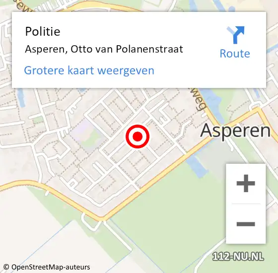 Locatie op kaart van de 112 melding: Politie Asperen, Otto van Polanenstraat op 17 augustus 2022 01:43