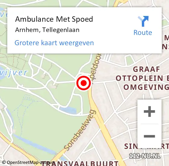 Locatie op kaart van de 112 melding: Ambulance Met Spoed Naar Arnhem, Tellegenlaan op 17 augustus 2022 02:25