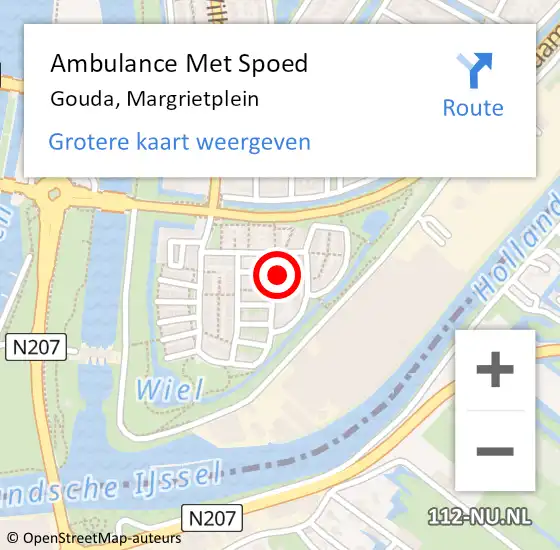 Locatie op kaart van de 112 melding: Ambulance Met Spoed Naar Gouda, Margrietplein op 17 augustus 2022 02:46