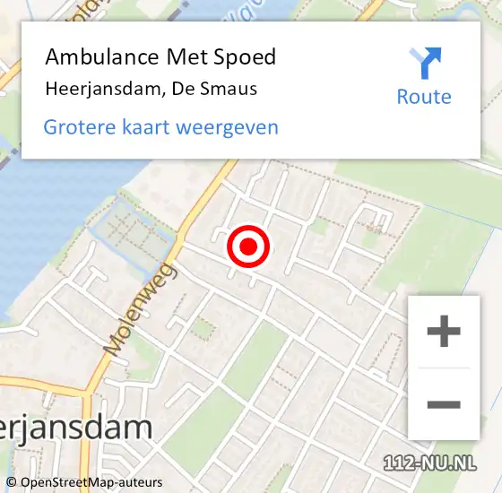 Locatie op kaart van de 112 melding: Ambulance Met Spoed Naar Heerjansdam, De Smaus op 17 augustus 2022 04:11