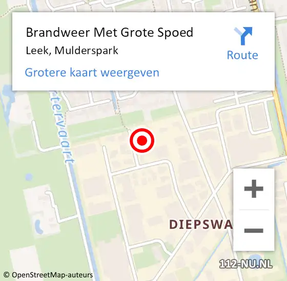 Locatie op kaart van de 112 melding: Brandweer Met Grote Spoed Naar Leek, Mulderspark op 17 augustus 2022 04:15