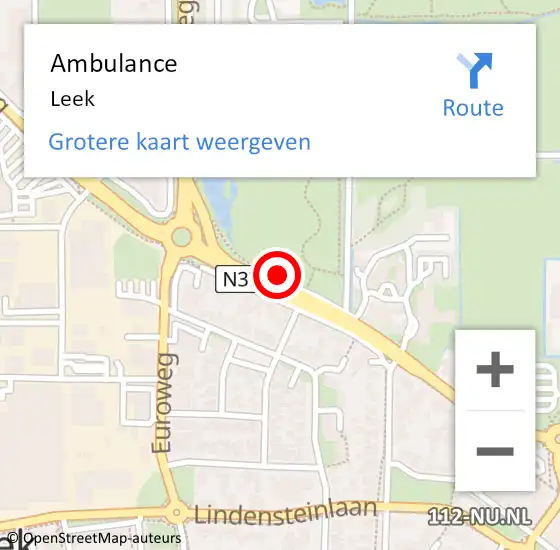 Locatie op kaart van de 112 melding: Ambulance Leek op 17 augustus 2022 04:52