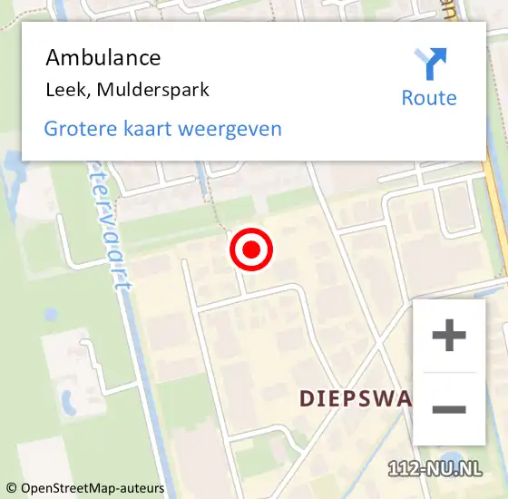 Locatie op kaart van de 112 melding: Ambulance Leek, Mulderspark op 17 augustus 2022 04:52