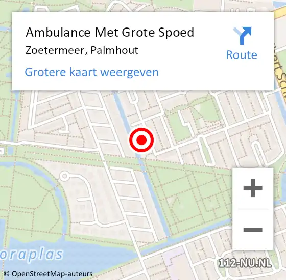 Locatie op kaart van de 112 melding: Ambulance Met Grote Spoed Naar Zoetermeer, Palmhout op 17 augustus 2022 04:55