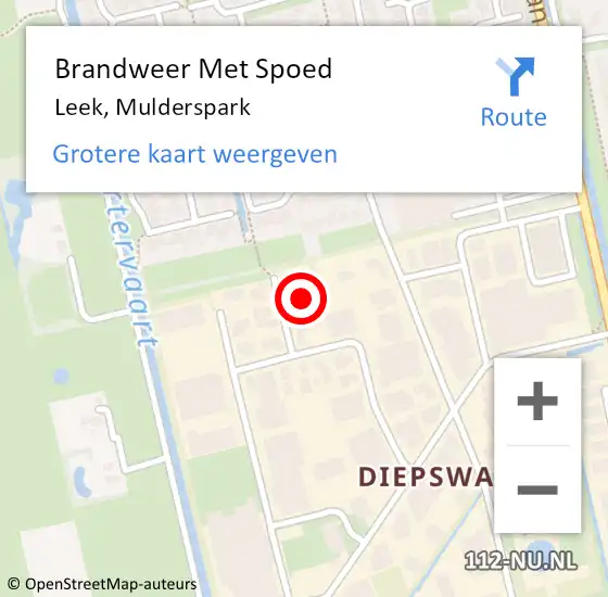 Locatie op kaart van de 112 melding: Brandweer Met Spoed Naar Leek, Mulderspark op 17 augustus 2022 06:02