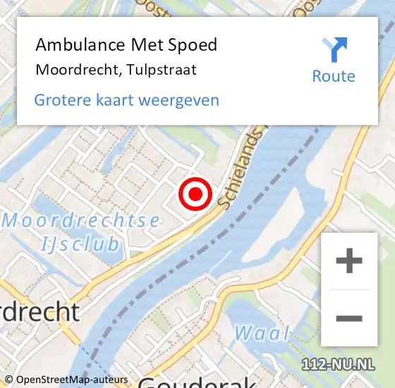 Locatie op kaart van de 112 melding: Ambulance Met Spoed Naar Moordrecht, Tulpstraat op 17 augustus 2022 06:36