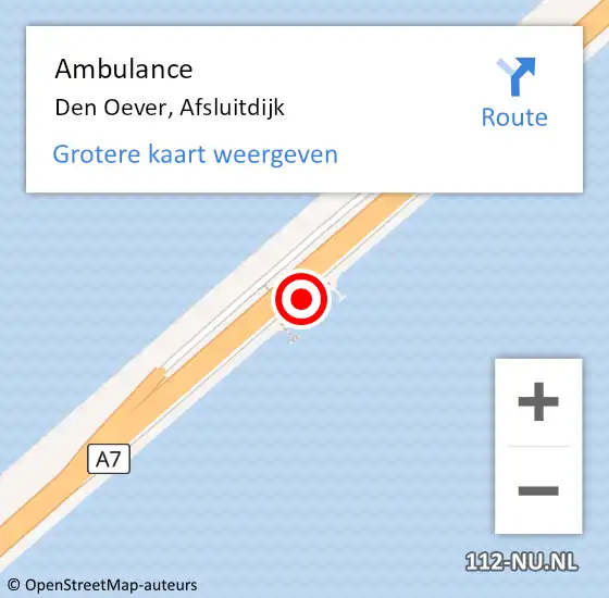 Locatie op kaart van de 112 melding: Ambulance Den Oever, Afsluitdijk op 17 augustus 2022 07:09