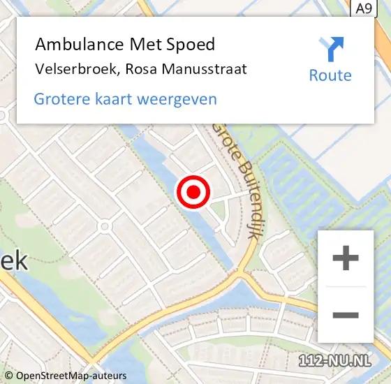 Locatie op kaart van de 112 melding: Ambulance Met Spoed Naar Velserbroek, Rosa Manusstraat op 17 augustus 2022 07:30