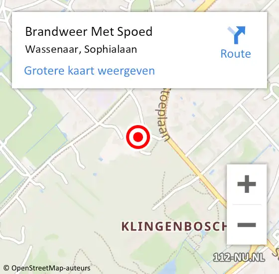 Locatie op kaart van de 112 melding: Brandweer Met Spoed Naar Wassenaar, Sophialaan op 17 augustus 2022 07:48