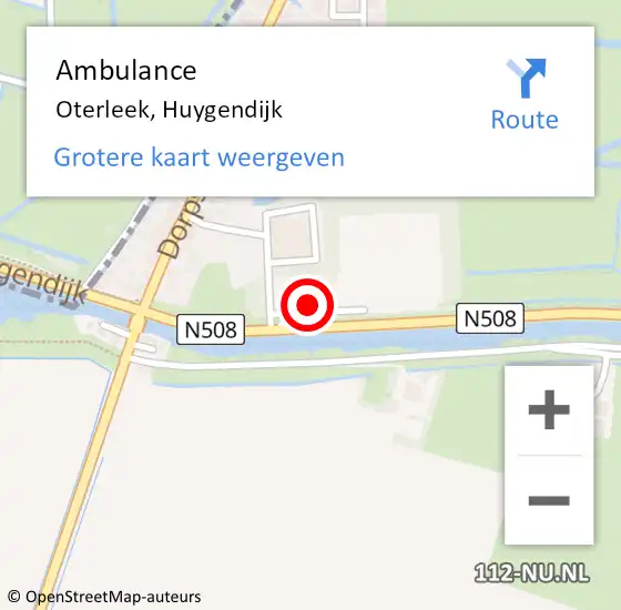 Locatie op kaart van de 112 melding: Ambulance Oterleek, Huygendijk op 17 augustus 2022 08:17