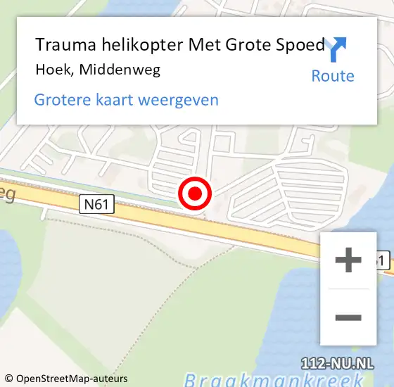 Locatie op kaart van de 112 melding: Trauma helikopter Met Grote Spoed Naar Hoek, Middenweg op 17 augustus 2022 09:04
