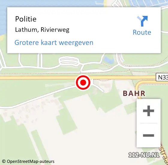 Locatie op kaart van de 112 melding: Politie Lathum, Rivierweg op 17 augustus 2022 09:05