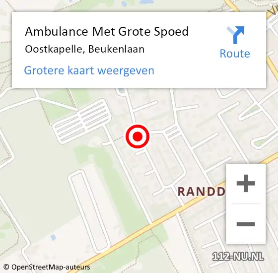 Locatie op kaart van de 112 melding: Ambulance Met Grote Spoed Naar Oostkapelle, Beukenlaan op 26 juli 2014 17:04