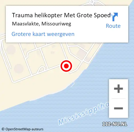 Locatie op kaart van de 112 melding: Trauma helikopter Met Grote Spoed Naar Maasvlakte, Missouriweg op 17 augustus 2022 09:19