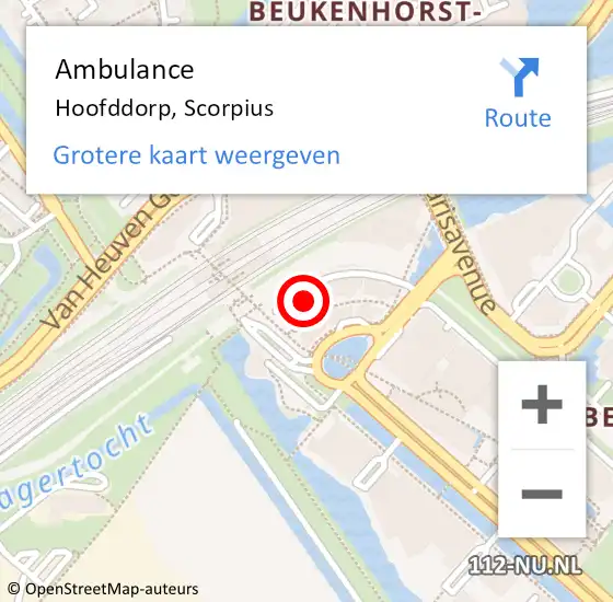 Locatie op kaart van de 112 melding: Ambulance Hoofddorp, Scorpius op 17 augustus 2022 09:53