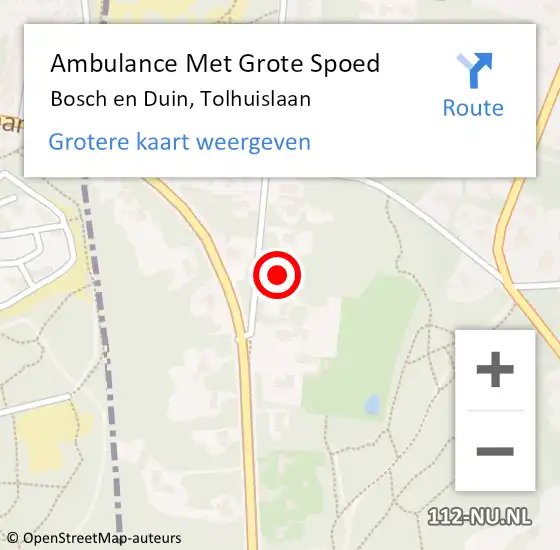 Locatie op kaart van de 112 melding: Ambulance Met Grote Spoed Naar Bosch en Duin, Tolhuislaan op 26 juli 2014 17:08