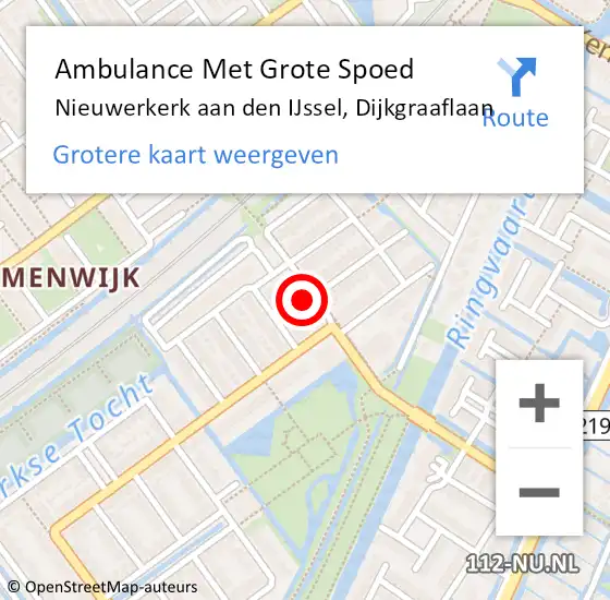 Locatie op kaart van de 112 melding: Ambulance Met Grote Spoed Naar Nieuwerkerk aan den IJssel, Dijkgraaflaan op 17 augustus 2022 10:12