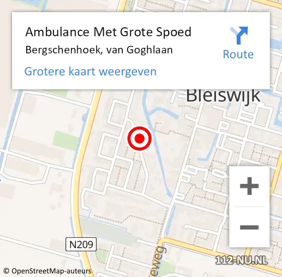 Locatie op kaart van de 112 melding: Ambulance Met Grote Spoed Naar Bergschenhoek, van Goghlaan op 17 augustus 2022 10:19