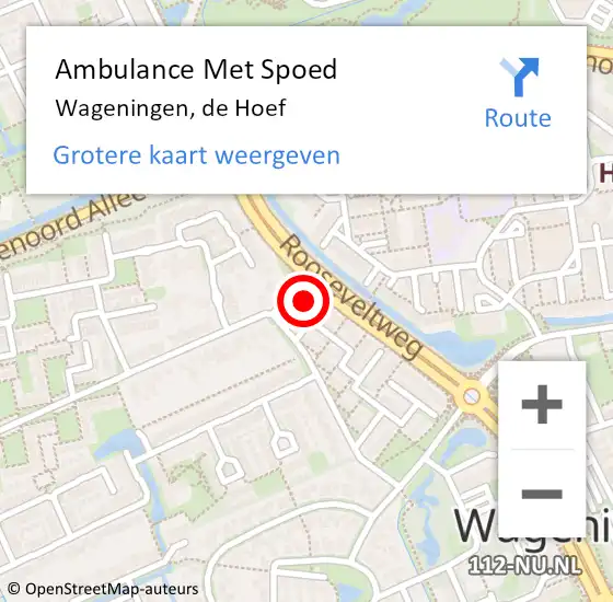 Locatie op kaart van de 112 melding: Ambulance Met Spoed Naar Wageningen, de Hoef op 17 augustus 2022 10:41