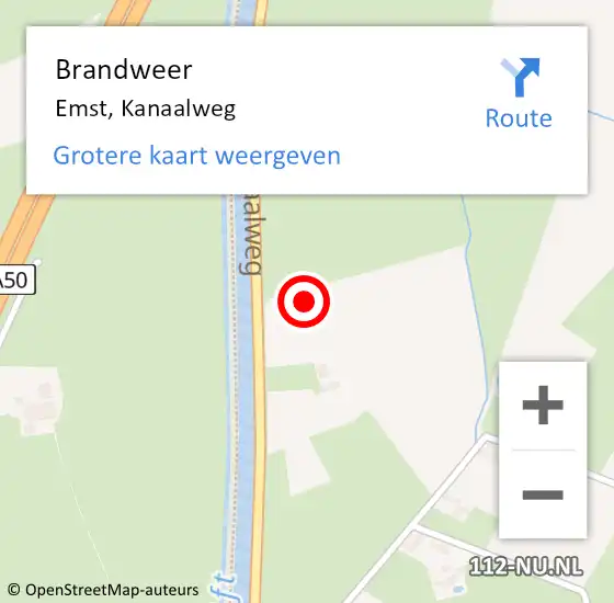 Locatie op kaart van de 112 melding: Brandweer Emst, Kanaalweg op 17 augustus 2022 10:43