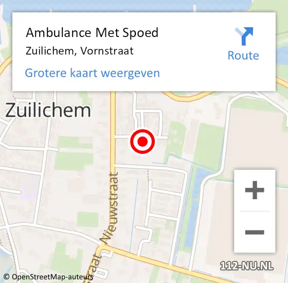 Locatie op kaart van de 112 melding: Ambulance Met Spoed Naar Zuilichem, Vornstraat op 17 augustus 2022 11:29