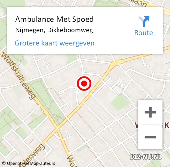 Locatie op kaart van de 112 melding: Ambulance Met Spoed Naar Nijmegen, Dikkeboomweg op 17 augustus 2022 12:01
