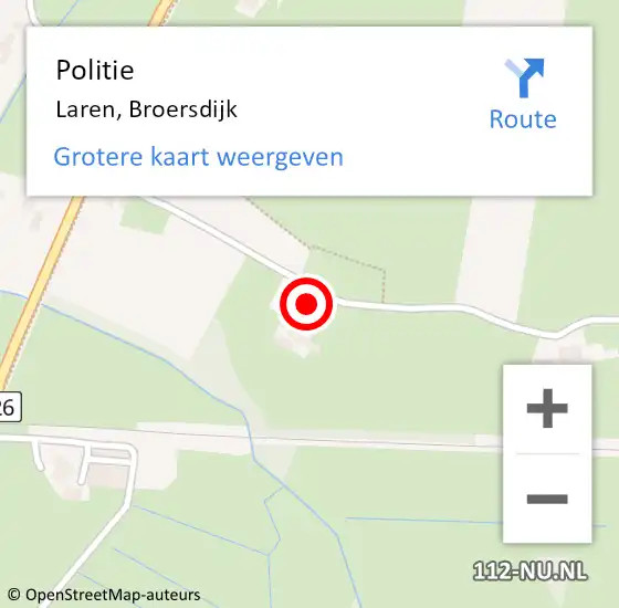 Locatie op kaart van de 112 melding: Politie Laren, Broersdijk op 17 augustus 2022 12:02